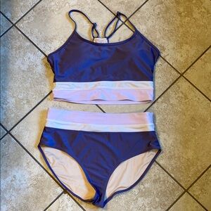 Women’s Two-Piece Purple High-Waist Tank Swim Set